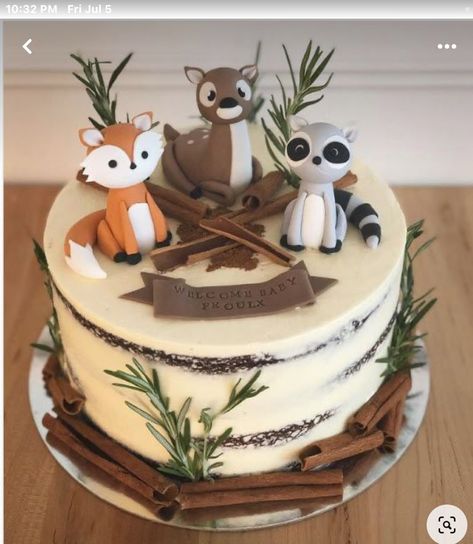 Gateau Baby Shower Garcon, Woodland Cakes, Gökkuşaği Pasta, Woodland Theme Cake, Woodland Birthday Cake, Animal Baby Shower Cake, Woodland Creatures Baby Shower, Forest Baby Showers, Woodland Cake