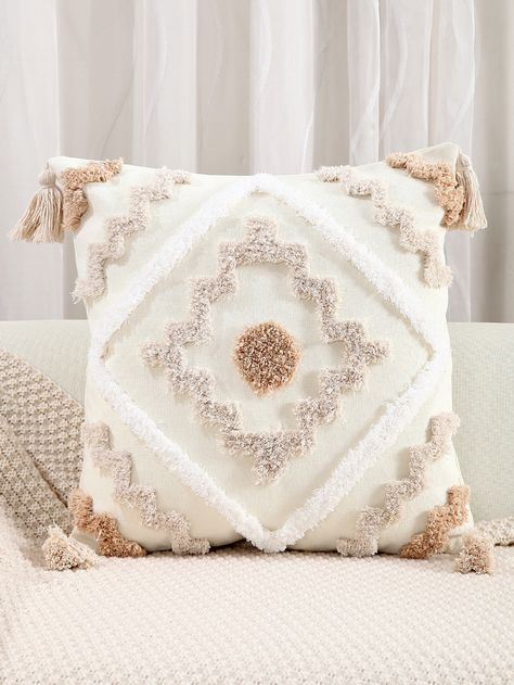 Beige Throws, Beige Throw Pillows, Beige Boho, Leaves Pillow, Handcrafted Decor, Boho Cushions, Modern Throw Pillows, Tufted Cushion, White Pillow