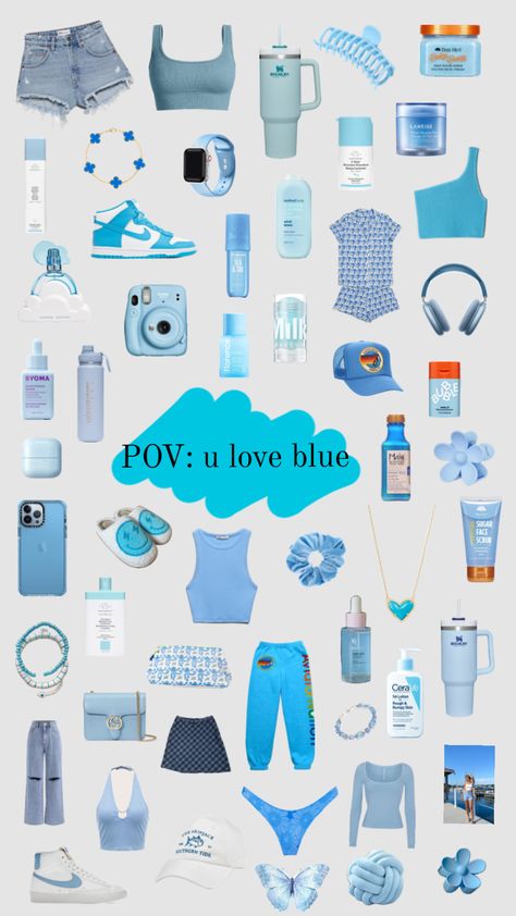 POV :u love blue #blue #blueaesthetic #love #cute #wishlist Girly Things Aesthetic Blue, Blue Aesthetic Gift Basket, Blue Wishlist, Blue Girly Things, Light Blue Ocean-inspired Jewelry For Gift, Blue Ocean-inspired Shell For Summer, Xmas List Ideas, Ocean-inspired Blue Charm Bracelet For Gifts, Beach Basket