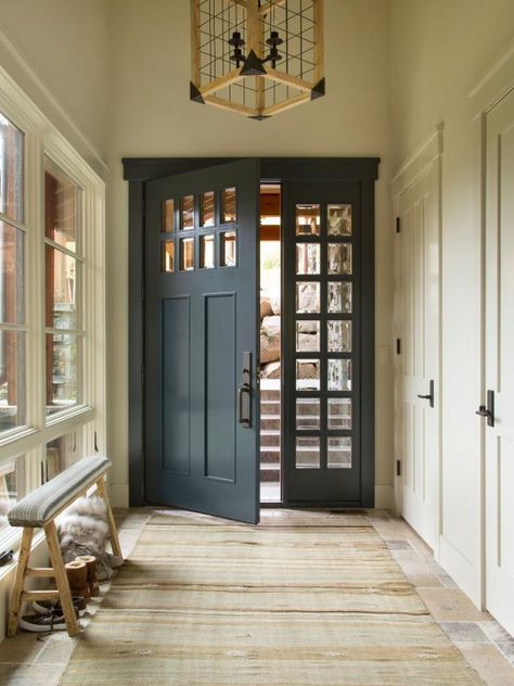 Greek House Exterior, Rustic Foyer, Exterior Door Colors, Rustic Front Door, Front Door Interior, Home Facade, Front Door Paint, Front Door Makeover, Front Door Paint Colors