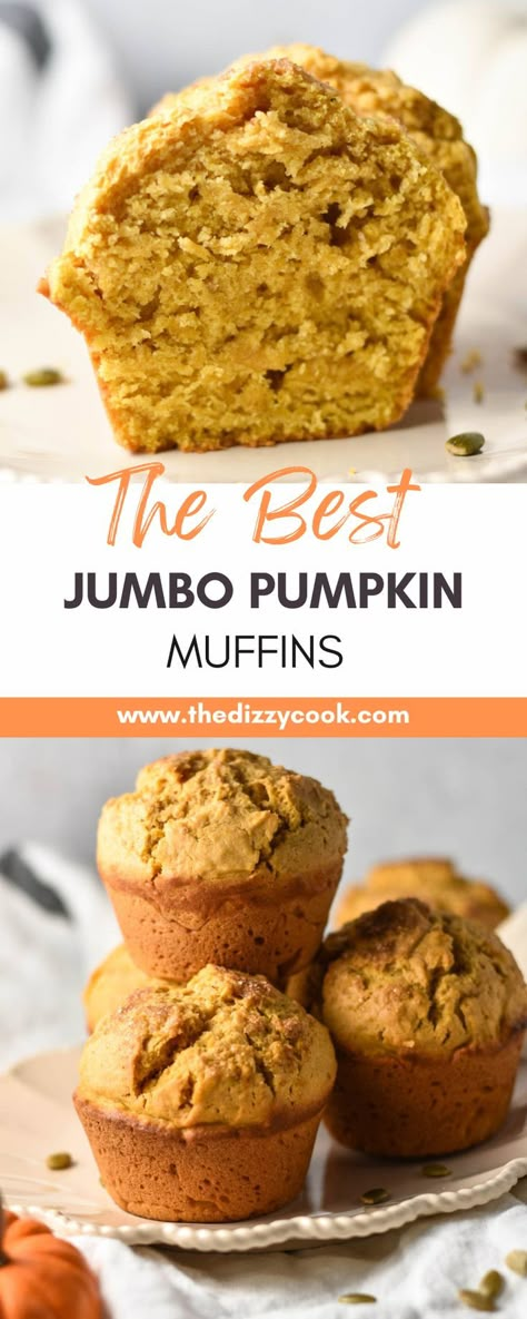 These bakery style Jumbo Pumpkin Muffins are large and in charge! With a fluffy cinnamon pumpkin bread and crunchy sugar top, they're just like the jumbo muffins you pay $6 for! Pumpkin Cranberry Muffins, Moist Pumpkin Muffins, Best Pumpkin Muffins, Cup Of Hot Cocoa, Pumpkin Muffins Easy, Pumpkin Muffin Recipes, Pumpkin Chocolate Chip Muffins, Cranberry Muffins, Pumpkin Cranberry