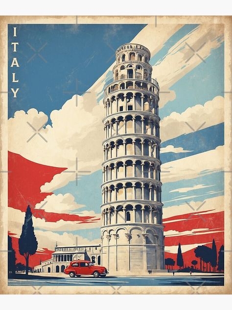 Add some fun and beauty to your home with this Italian traveler design or give it as the perfect gift!  italy print italian tower of pisa italian art artwork art deco red bubble digital prints Italian Design Graphic, Italian Graphic Design, Poster Tourism, 1960s Posters, Pisa Tower, Italian Art Deco, Clive Barker, Pasta Bar, Italy Poster