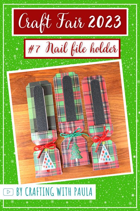 In this video, I will teach you how to make a nail file holder that is perfect for craft fairs, little gifts, and stocking stuffers. Nail File Holder, Christmas Treats Holders, 2023 Nail, Christmas Craft Fair, File Holder, Treat Holder, Craft Show Ideas, Glitter Diy, Craft Sale