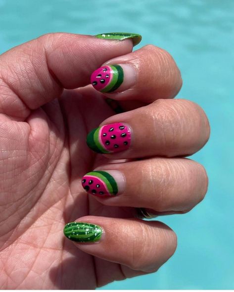 watermelon nails, summer nails, cute summer nails, summer nails 2022, watermelon nail art, watermelon nails designs, watermelon tip nails, watermelon ombre nails, summer nail art designs, fruity nail art design, nail designs 2022, watermelon acrylic nails, watermelon nail design ideas Nail Designs Watermelon, Nails Watermelon, Watermelon Nail Designs, Watermelon Nail, Watermelon Nail Art, Fruit Nails, Pride Nails, Summer Nails Almond, Kids Nail Designs