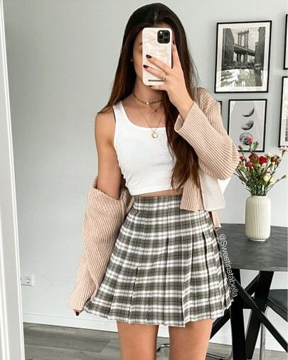 Green plaid pleated skirt outfit inspiration for Spring🌱 discount code: IzabelaQ1 http://liketk.it/3ccvV #liketkit @liketoknow.it Outfit Inspo With Pleated Skirt, Outfit Ideas With Pleated Skirts, Plaid Miniskirt Outfits, Cute Outfits With Pleated Skirts, Checkered Pleated Skirt Outfit, Checkered Tennis Skirt Outfit, Plaid Summer Outfits, Green Tartan Skirt Outfit, Plaid Green Skirt Outfit