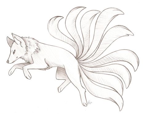 Ninetail Fox Drawing, Tale Of The Nine Tailed Drawing, Kitsune Drawing Sketch, Nine Tailed Fox Drawing, 9 Tailed Fox Drawing, Nine Tale Fox Art, Cute Kitsune Drawing, 9 Tail Fox Tattoo Design, Kitsune Drawing