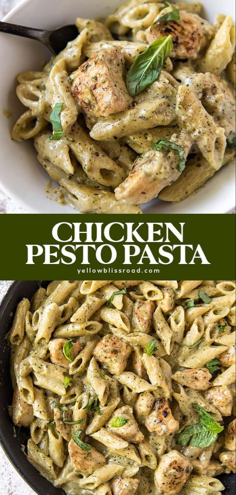 Pasta And Chicken, Chicken Pesto Pasta, Creamy Pesto Chicken Pasta, Chicken Pesto Recipes, Resepi Biskut, Chicken Pesto, Pesto Chicken Pasta, Pasta Dinner Recipes, Health Dinner Recipes