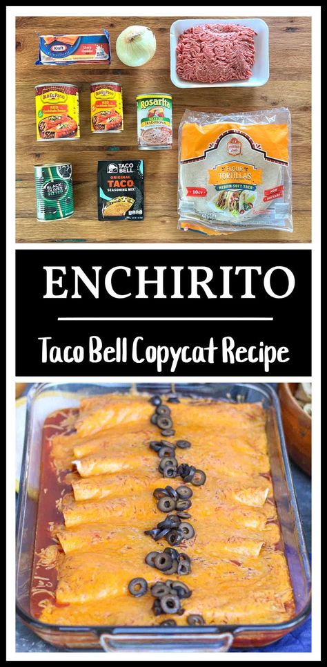 Beef Enchiladas With Refried Beans, Enchirito Taco Bell, Enchiladas With Refried Beans, Beef And Bean Enchiladas, Enchirito Recipe, Beef And Onions, Taco Bell Copycat, Taco Bell Recipes, Fast Food Items