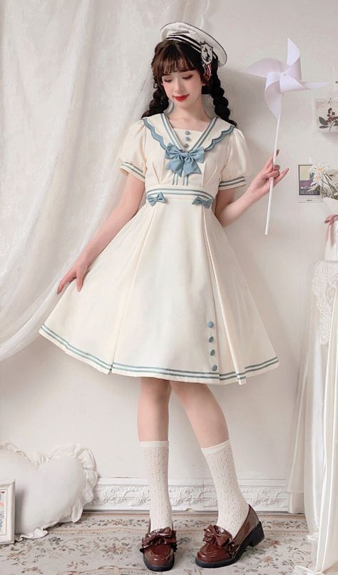 Sailor Aesthetic Sea Outfit, Kawaii Dress Casual, Sailor Outfit Aesthetic, Sailor Outfit For Women, Japanese Fashion Dress, Sailor Clothes, Lolita Outfit, Sailor Outfit, Sailor Uniform