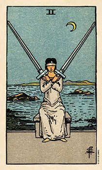 Two Of Swords Tarot Card, Two Of Swords Tarot, 2 Of Swords, Two Of Swords, Two Swords, All Tarot Cards, Ace Of Swords, Rider Waite Tarot Decks, Swords Tarot