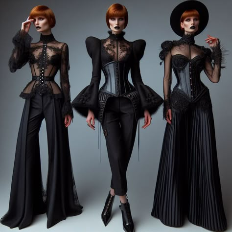 High Fashion Vampire, Corset Suit Women, Goth Haute Couture, Futuristic Vampire, Gothic Style Outfit, Gothic Silhouette, Futuristic Victorian, Haute Goth, Sodo Ghoul