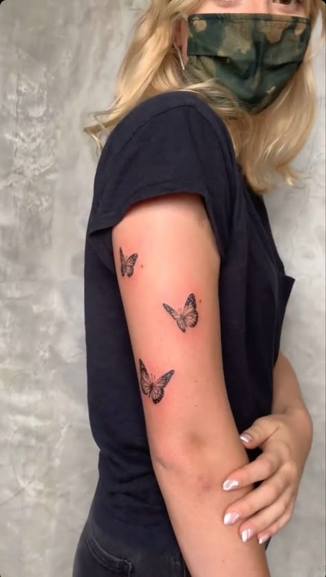 Butterfly Full Sleeve Tattoo, Butterfly Up Arm Tattoo, Butterfly Tattoo On Tricep, Butterfly Tattoos On Upper Arm, Butterfly Tattoo Around Arm, Multiple Butterfly Tattoo Arm, Butterfly Tricep Tattoo, Butterfly Tattoo Designs For Women Arm, Butterfly Tattoo Tricep