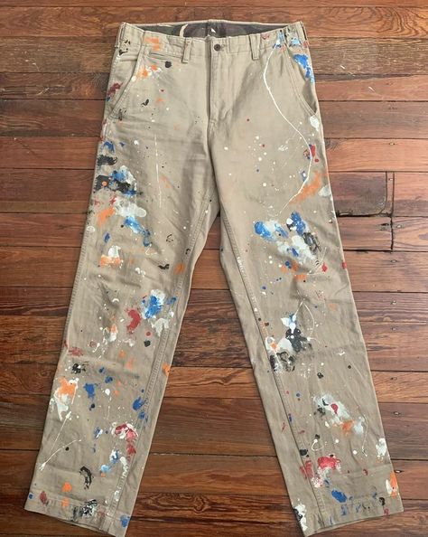 Paint Splatter Jeans, Reworked Denim, Fashion Gal, Baggy Clothes, Street Fashion Men Streetwear, Painted Jeans, Painted Denim, Patchwork Jeans, Paint Splatter