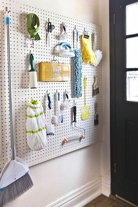 10 More Clever Things to Do with Pegboard | Apartment Therapy Diy Lavanderia, Ikea Hack Storage, Entry Organization, Laundry Room Storage Shelves, Hack Ikea, Room Storage Diy, Mechanical Room, Laundry Room Diy, Diy Laundry