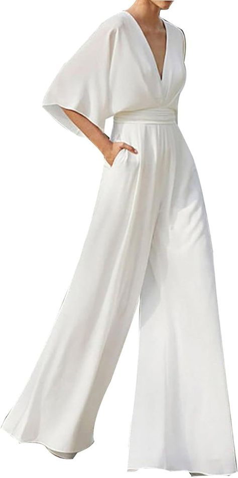 October Wedding Outfit, Dressy Jumpsuit Wedding, Dressy Pants Outfits, Work Jumpsuit, Wedding Outfits For Women, Flowy Jumpsuit, Long Pant Jumpsuit, One Piece Romper, Jumpsuit With Pockets