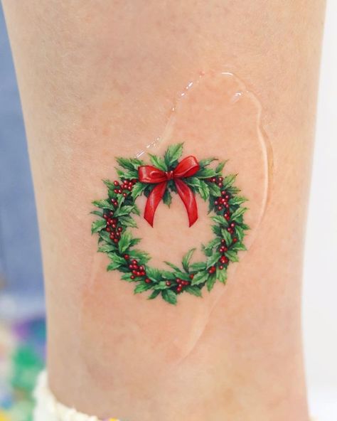 Tattoo • Instagram Poinsetta Tattoo Design, Christmas Tattoo Ideas, Holly Tattoo, Christmas Tattoos, Christmas Tattoo, Tattoo Instagram, Bow Tattoo, Christmas Bow, Tattoos Ideas