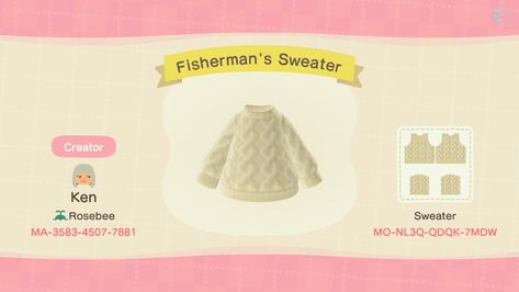 Little Island on Twitter: "Fisherman's knit for all the cottagecore folks  #acnhpattern #acnhdesign #acnh… " Acnh Custom Designs, Motif Acnl, Acnh Cottagecore, Animal Crossing Qr Codes Clothes, Qr Codes Animal Crossing, New Animal Crossing, Fisherman Sweater, Animal Crossing Game, All About Animals