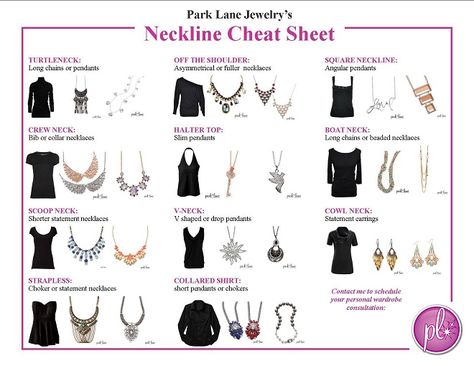 Weekly Style Crush: Your Necklace & Neckline Cheat Sheet Neckline Necklace Guide, Necklace Neckline, Neckline Guide, Necklace For Neckline, Necklace Guide, Different Necklines, Clothing Tips, Park Lane Jewelry, Fashion Vocabulary