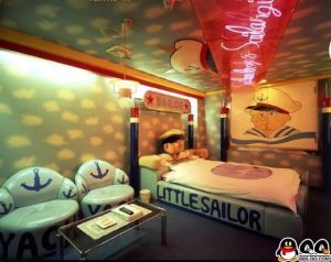 sailor bedroom Japanese Hotels, Love Hotel Japan, Japanese Bedrooms, Japanese Loft, Sailor Room, Incredible Hotels, Themed Hotel Rooms, Hotel Pictures, Hotel Beds