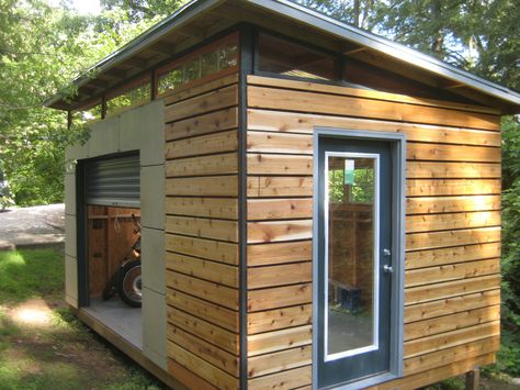 DIY Modern Shed project | diyatlantamodern                                                                                                                                                                                 More Fishing Workshop, Pallet Shed Plans, Diy Storage Shed Plans, Wooden Shed, Office Shed, Diy Storage Shed, Modern Shed, Studio Shed, Cheap Sheds