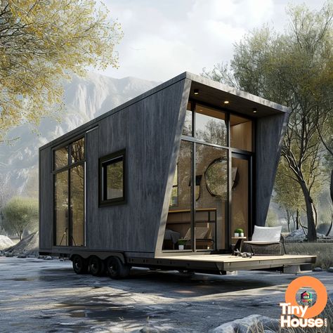 Check out this incredible tiny house! It features a unique Brutalist design style and a color palette of Charcoal and Light Gray. Which design elements would you incorporate into your own home? #TinyHouse #BrutalistDesign #CharcoalAndGray #HomeInspiration Movable House, Conceptual Model Architecture, Arch Building, Tiny House Village, Cabin Tiny House, Mass Culture, Scandinavian Architecture, Brutalist Design, Resort Design