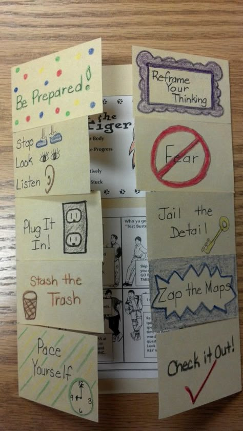 The former teacher in me can’t help but love the idea of using foldables in the classroom.  After I discovered them, I just had to find a way to incorporate a few into my school counseling program.  This is my first attempt, and I was excited to see it all come together. I’ll be sharing another one soon, so come back! I’d love to hear from you regarding test Test Taking Strategies, Guidance Lessons, School Testing, Counseling Office, Counseling Resources, Test Taking Skills, Creative Classroom, Class Activities, Classroom Fun