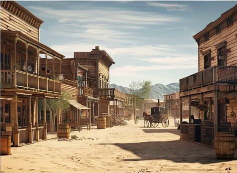 Western Town Fantasy Art, Wild West Scenery Art, Western Sheriff Aesthetic, Wild West Town Concept Art, Wild West Concept Art, Western Scenery, Escape Room Themes, Theme Park Planning, Cowboy Town