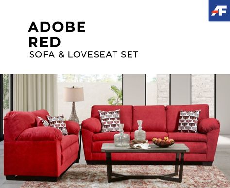 🛋️❤️ Make a bold statement in your living room with the Adobe Red Sofa & Loveseat Set. The suede-like microfiber body cloth and pillow-top seat cushions provide ultimate comfort, while the contrasting throw pillows add a stylish finishing touch. ✨ Experience contemporary luxury with this eye-catching set. 🌟😍 American Freight in Port Richey, Florida. 📍Located in the old Toys R US 🙌 #AmericanFreight #PortRichey #AffordableFurniture #HomeDecor #FriendlyService #ShopLocal Red Sofa Living, Ampersand Tattoo, Red Sofa Living Room, Clearance Furniture, Affordable Sofa, Furniture Website, Sofa And Loveseat, Sofa And Loveseat Set, Living Room Partition Design