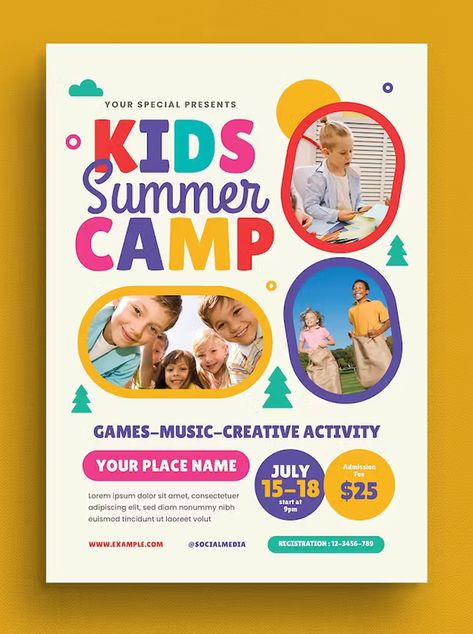 Summer Camp Flyers, Summer Camp Brochure, Preschool Graphic Design, Summer Camp Graphic Design, Summer Camp Branding, Kids Event Poster, Summer Camp Poster Design, Summer Camp Flyer Design, Preschool Flyer