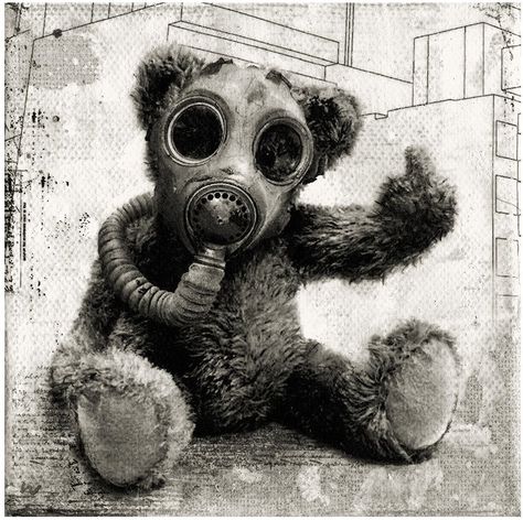 a message from teddy by  Willy Bihoreau Apocalypse Tattoo, Rabe Tattoo, Gas Mask Art, Bear Mask, Mask Aesthetic, Trash Polka Tattoo, Dark Art Drawings, Masks Art, Tattoo Sleeve Designs