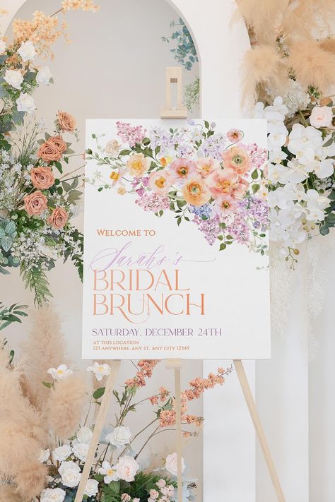 Bright Colorful Bridal Shower Brunch Welcome Sign Template, Floral Garden Welcome Poster, Welcome To Bridal Shower Sign Bright Flowers A034 // DEMO THIS ITEM NOW Copy and paste the URL below to demo:  https://www.corjl.com/d/9DAPE // MATCHING ITEMS https://www.etsy.com/shop/AmyDesignTemplates?ref=seller-platform-mcnav&search_query=a038 Wedding Suite: https://amydesigntemplates.etsy.com/listing/1681279386  // WHAT IS INCLUDED - 18x24" - 24x36" - A2: 16.5x23.4" - A1: 23.4x33.1"   - DIGITAL DOWNLOAD:  Please note you will receive a PDF Instruction file.  Edit your items at Corjl.com right after purchasing.  // PLEASE NOTE    * You can edit text: COLOR, FONTS, the elements is not.  Instant edit on Mobile, PC or Mac. You will need a desktop or laptop computer to access Corjl website.    ACCESS Bridal Shower Themes September, Welcome To Bridal Shower Sign, Floral Bridal Shower Decorations, Bridal Shower Banner, Summer Bridal Showers, Bridal Shower Sign, Welcome Sign Template, Bridal Shower Brunch, Welcome Poster