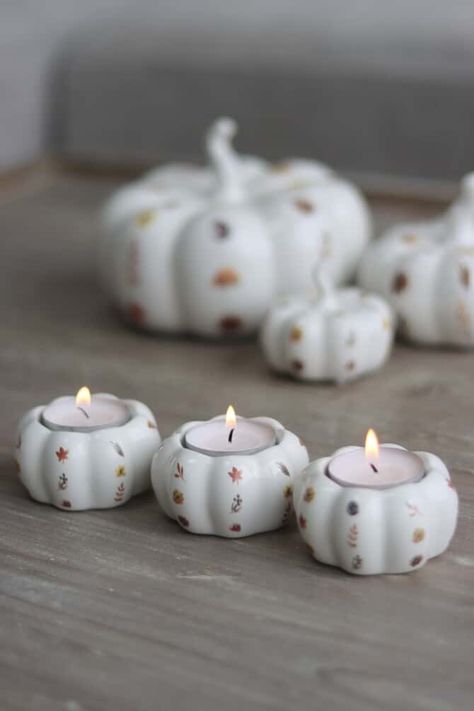 Home Decor Shop | Shabby Chic Gifts - Pretty Little Home Polymer Clay Tealight Holder, Pumpkin Ceramic, Pumpkin Tea Lights, Pumpkin Candle Holder, Pumpkin Tea, Air Clay, Shabby Chic Gifts, Pretty Pumpkins, Tea Light Holders