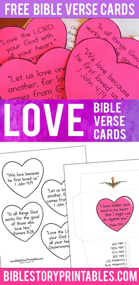 Hide God's Word in your children's hearts with these free Bible verse printables for Valentine's Day.  Each verse card features a key scripture on LOVE! via @craftyclassroom Scripture On Love, Free Bible Verse Printables, Sunday School Valentines, Valentines Scripture, Valentines Bible Verse, Printable Bible Verses Free, Love Bible Verses, Bible Verse Printables, Church Valentines