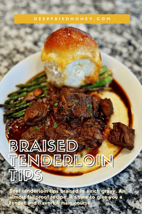 Braised Tenderloin Tips • deepfriedhoney Tenderloin Tips Recipe, Beef Tenderloin Tips, Tenderloin Tips, Meat And Potatoes Recipes, Beef Tips, Dinner Guests, Braised Pork, Braised Beef, Beef Tenderloin