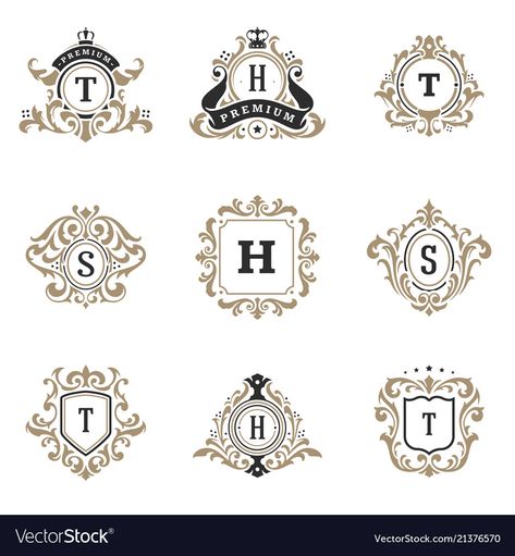 Royal Seal Design, Classic Logo Design Luxury, Royal Logo Design Creative, Royal Typography, Royal Illustration, Royal Logo Design, Vintage Monogram Logo, Frames Illustration, Luxury Objects