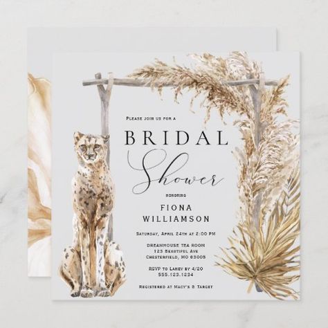 Safari Leopard Wedding Arch Bridal Shower Invitation #zazzle #weddinginvitations #birthdayinvitations #babyshowerinvitations #zazzleinvitations #monogram #businesscards #graduation #homedecor Leopard Wedding, Tropical Bridal Shower Invitations, Boho Wedding Arch, Tea Bridal Shower Invitations, Boho Bridal Shower Invitations, Rustic Bridal Shower Invitations, Chic Bridal Showers, Tropical Bridal Showers, Tropical Bridal