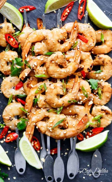 Satay Shrimp Skewers - Cafe Delites Shrimp Satay Recipe, Shrimp Satay, Prawn Skewers, Satay Recipe, Bbq Seafood, Recipe Shrimp, Satay Sauce, Cafe Delites, Shrimp Skewers