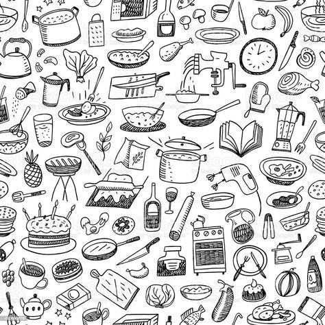 Baking Wallpaper, Recipe Book Design, Food Plating Techniques, Cool Doodles, You Doodle, Food Patterns, Wall Drawing, Hand Drawn Pattern, Drawing Set