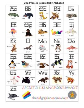 Zoo Phonics Friends Small Chart ~ Beanie Babies Zoo Phonics Crafts, Abeka Phonics Charts, Zoophonics Printables Alphabet Cards, Zoo Phonics Alphabet Cards, A-z Animals Alphabet Letters, Preschool Charts, Zoo Phonics, Abc Chart, Phonics Printables