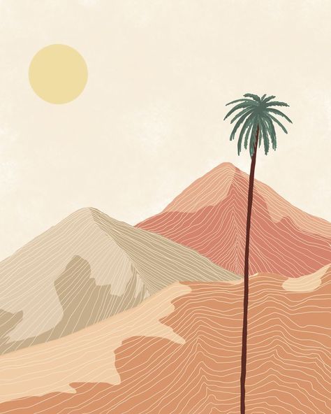 Boho Digital Art, Boho Illustration Art, Boho Mountain Art, Trance Art, Boho Drawing, Palm Tree Background, Boho Illustration, Boho Tree, Modern Art Canvas Painting