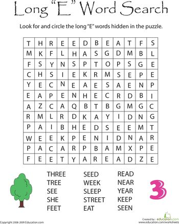 Worksheets: Long "E" Sounds Word Search Igh Worksheets, I Sound Words, Long E Words, Long I Words, Long Vowel Worksheets, Teaching Vowels, First Grade Curriculum, Long Vowel Words, Phonics Worksheets Free