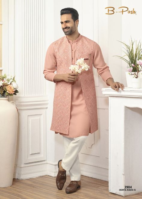 Sherwani For Wedding Men Boys Peach Vest /Sherwani Designer Coat Blazer Long Styish Royal Elegant Partywear Coat Pant For Men. Ethnic Dress For Men, Sherwani Groom Wedding, Blazer For Men Wedding, Sherwani For Wedding, Bridesmaids Outfits, Haldi Outfit, Sherwani Groom, Groom Wedding Dress, Peach Fabric