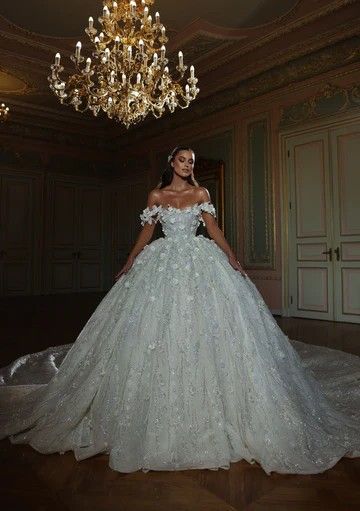 Big Wedding Dresses With Long Trains, Puffy Wedding Dresses Princesses, Sparkly Wedding Dress Ball Gown, Big Princess Wedding Dresses, Albina Dyla, Wedding Gown Princess, Glam Wedding Dress, Big Wedding Dresses, Glitter Wedding Dress