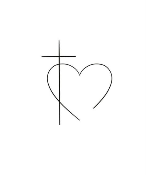 Heart Tattoo Drawing, Sister Heart Tattoos, Cross Heart Tattoos, Pretty Cross Tattoo, Small Cross Tattoos, Faith Hope Love Tattoo, Red Heart Tattoos, Anker Tattoo, Small Heart Tattoos