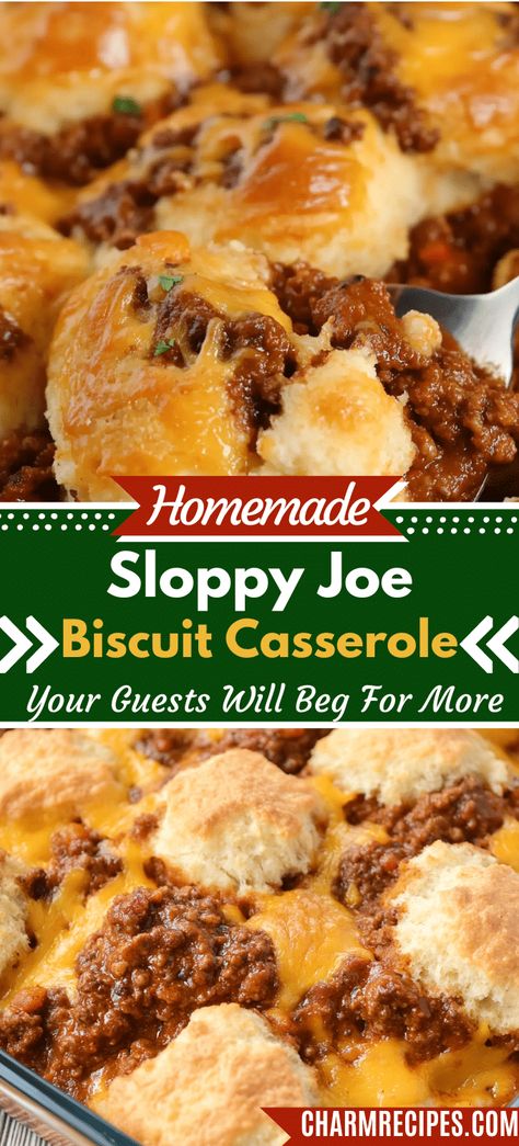 Sloppy Joe Biscuit Casserole Chili Cheese Dog Casserole With Biscuits, Biscuit Cheeseburger Casserole, Sloppy Joe With Biscuits, Sloppy Joe Biscuit Cups, Chili Dog Casserole With Biscuits, Chili Cheese Hot Dog Casserole, Hamburger Meat And Biscuits Recipes, Easy Sloppy Joe Casserole, Dinner Recipes With Biscuits Pillsbury