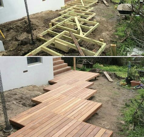 Awesome Decks, Garden Design Patio, Landscape Stairs, Design Backyard, Landscaping Backyard, Sloped Backyard, Garden Stairs, Deck Designs Backyard, Gardens Design