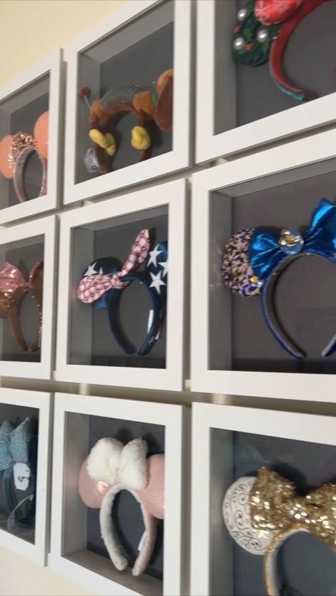 disneywithmvp on Instagram: My Mickey ears wall, not just wearable headwear but also an art display. The shadow boxes were from Amazon and open from the front which… Displaying Mickey Ears On Wall, Displaying Disney Ears, Hanging Disney Ears On Wall, Displaying Mickey Ears, Mickey Ears Display Diy, Hanging Mickey Ears On Wall, How To Display Mickey Ears, Ways To Display Disney Ears, Disney Ears Display Wall Diy