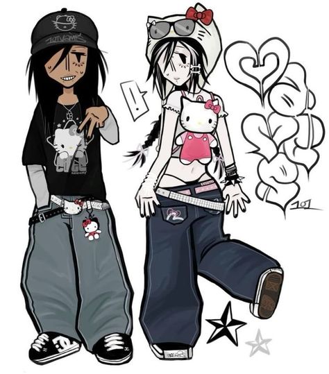 Rare Art Styles, Y2k Drawing Outfits, Swaggy Art Style, Art Styles Comic, Old Manga Art Style, Scene Drawing Style, Street Style Drawing, Edgy Art Style, Swag Art Style Y2k Drawing