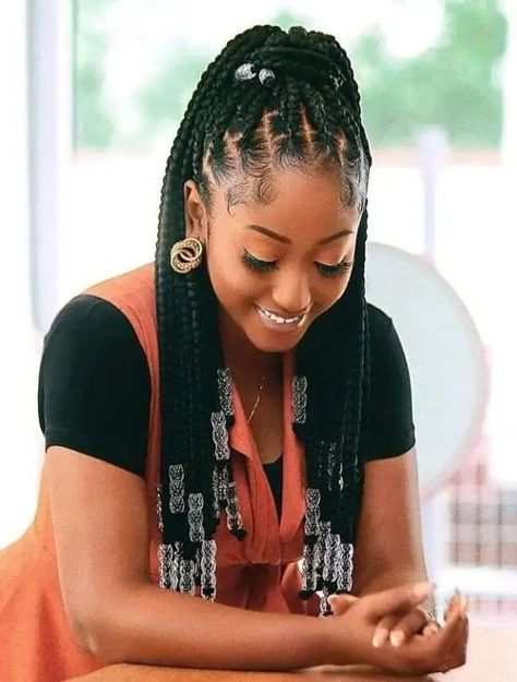 2023 Braiding Hairstyles, Braiding With Beads, Long Braid With Beads, Braid Trends 2023, Brazilian Wool Braids Hairstyles, Latest Braids 2023, Long Box Braids Hairstyles With Beads, Hairstyles With Braids And Beads, Latest African Hair Braiding Styles 2023