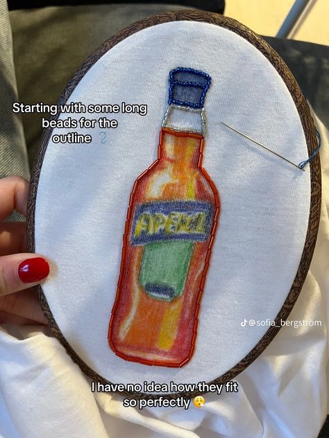 Aperol Spritz Bead Embroidery, Patchwork Tshirt, Rainy Day Crafts, Hand Beaded Embroidery, Embroidery On Clothes, Diy Sewing Clothes, Aperol Spritz, Embroidered Clothes, Embroidery Inspiration